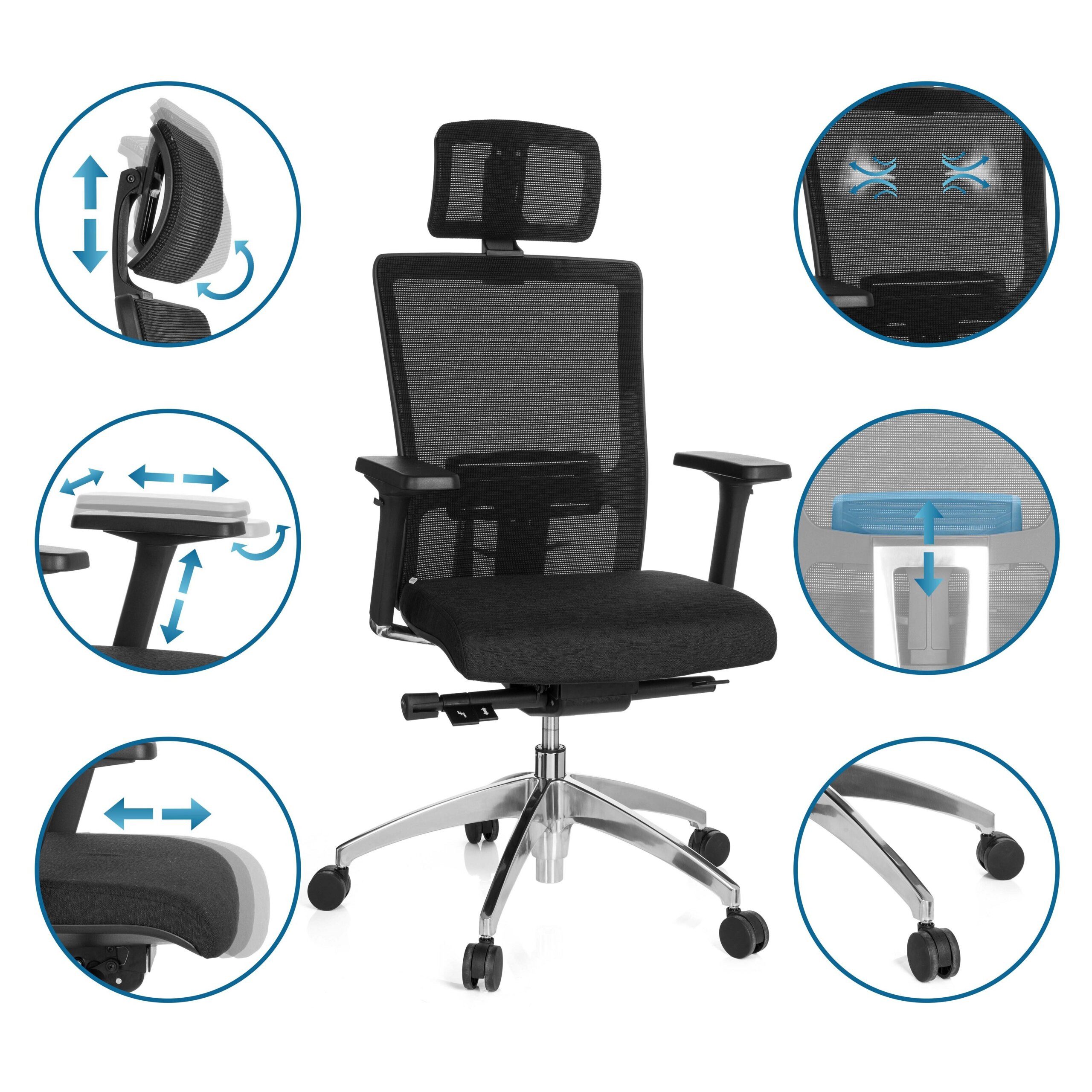 hjh OFFICE Drehstuhl Profi Bürostuhl Astra Lux Stoff / Netzstoff (1 St), Ergonomischer Chefsessel, Schreibtischstuhl höhenverstellbar
