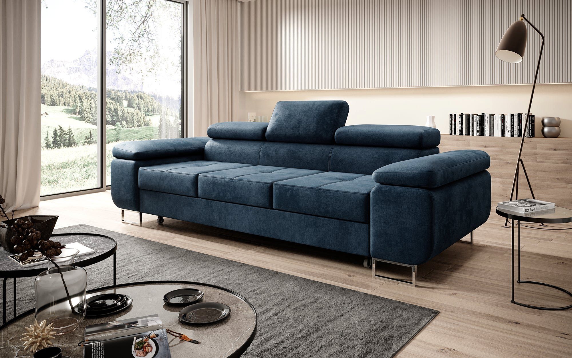 Baidani Sofa Sofa Siera mit Schlaffunktion (Samt), inkl. Aufbau Blau