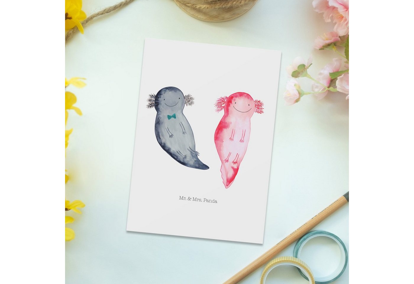 Thumbnail - Mr. & Mrs. Panda Postkarte Axolotl Freundin, Einladung Geburtstag, Karte, Einladungskarte, Lustige Sprüche