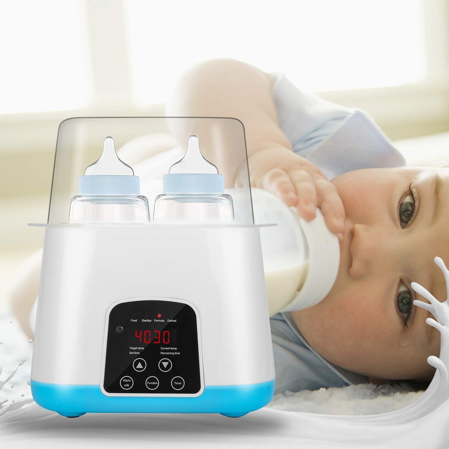 Baby Ja Babyflaschenwärmer 1 LED-Display, in Blau Ergänzungskost 6 Konstante in Baby Babykostwärmer, Temperatur Flaschenwärmer, 24h, Warme