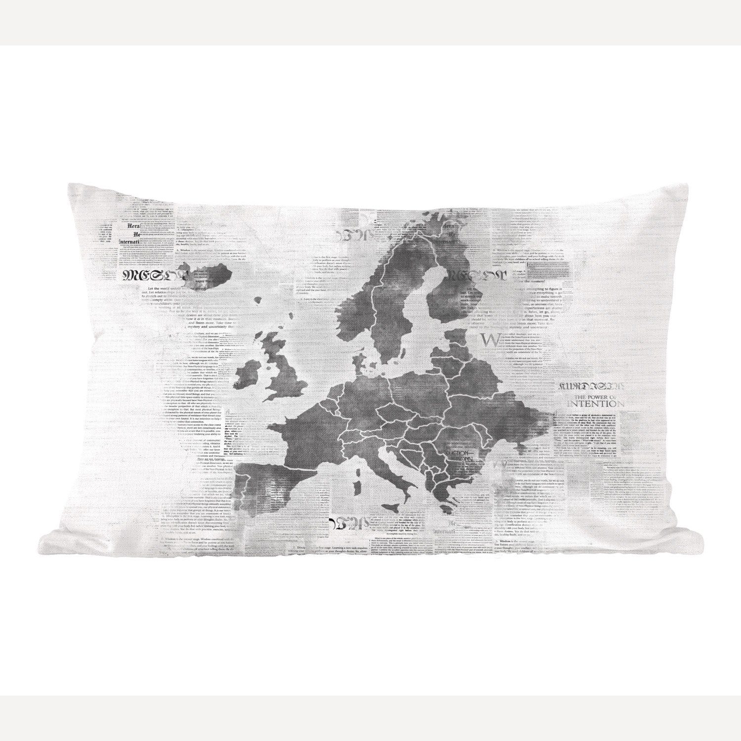 MuchoWow Dekokissen Europakarte auf Zeitungspapier - schwarz und weiß, Wohzimmer Dekoration, Zierkissen, Dekokissen mit Füllung, Schlafzimmer