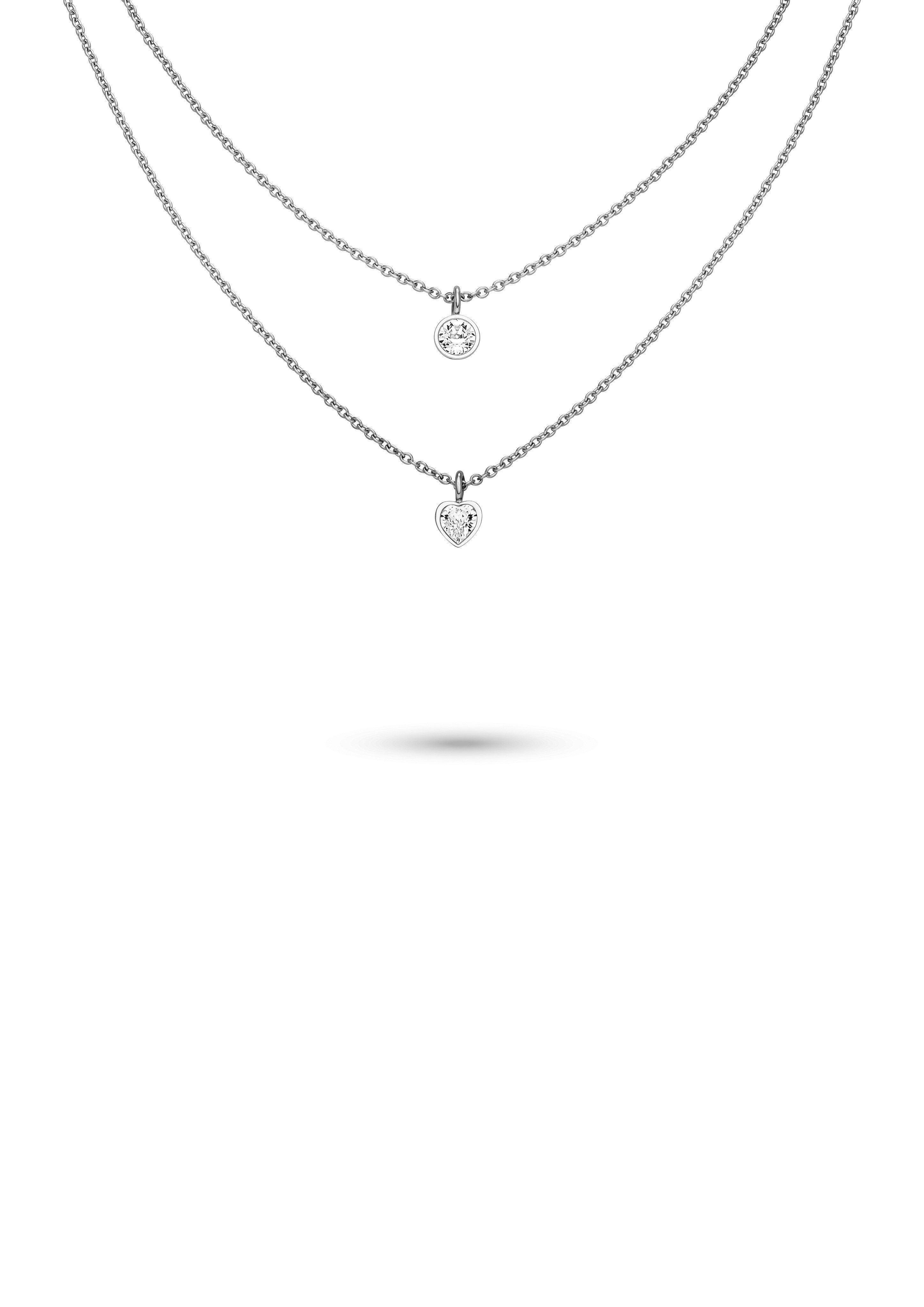 s.Oliver Ketten-Set Schmuck Geschenk Edelstahl Halskette The Double Row, Herz, mit Glasstein
