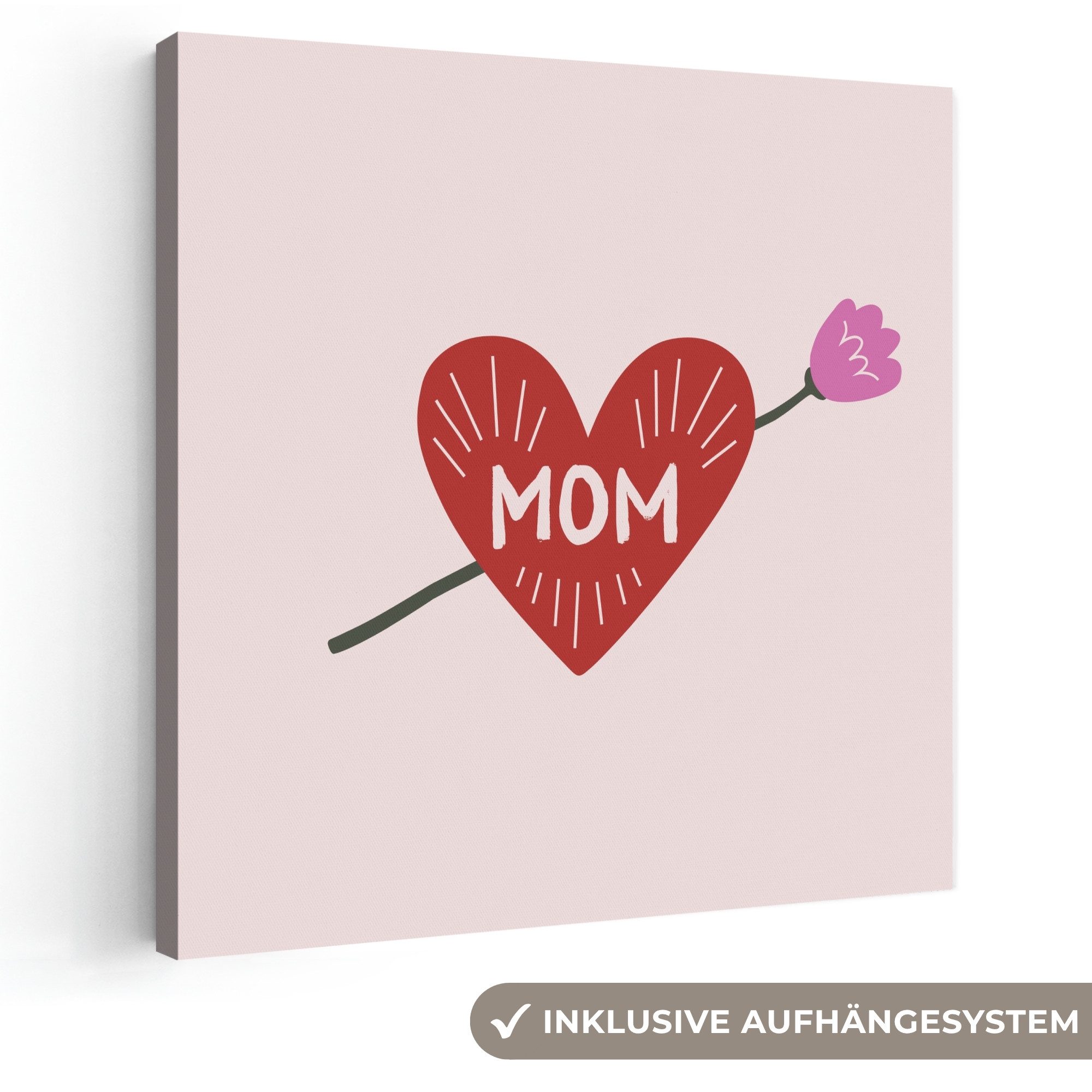 OneMillionCanvasses® Leinwandbild Herz - Rot - Blume - Mutter, Fotodruck (1 St), Wandbild, Deko Schlafzimmer Wohnzimmer Flur 20x20 cm