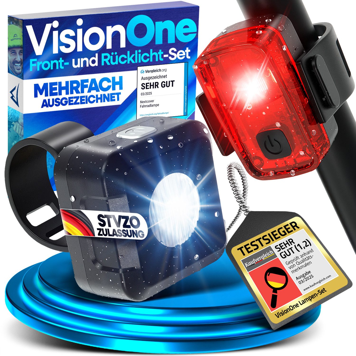 Nextcover Fahrradbeleuchtung NEXTCOVER® VisionOne Fahrradlicht Set mit LED & 6h Akkulaufzeit