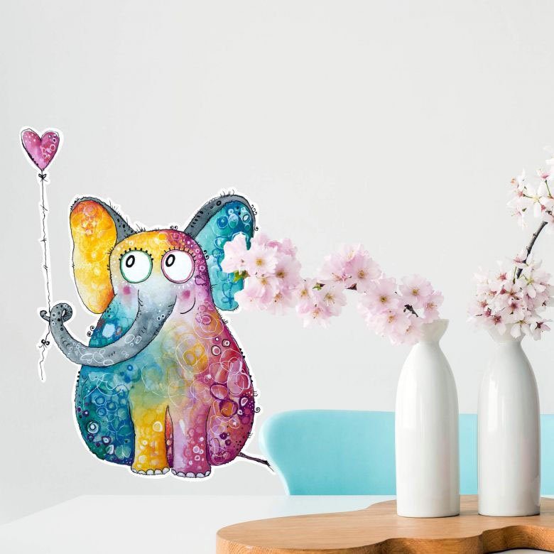 Wall-Art Wandtattoo Elefant (1 Luftballon Herz St) mit