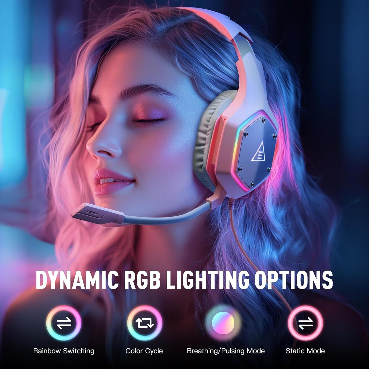 EKSA USB mit Mikrofon und Surround Sound Gaming-Headset (Ergonomische Ohrhaken und weiche Silikonaufsätze garantieren sicheren Halt und hohen Komfort bei intensiven Bewegungen., RGB Over-Ear Kopfhörer für PC PS4 PS5 mit Noise Cancelling Mikrofon)