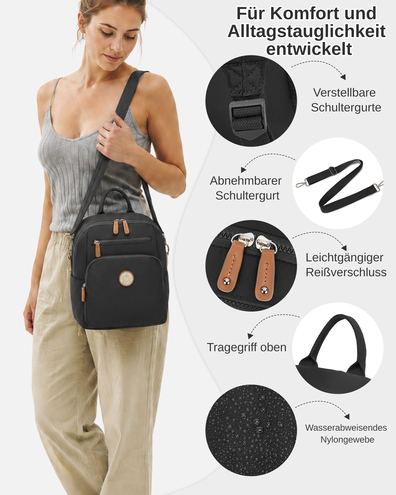 Miss Lulu Minirucksack Mini Cityrucksack, wasserdichter Reiserucksack & Casual Daypack – Bild 5 von 5