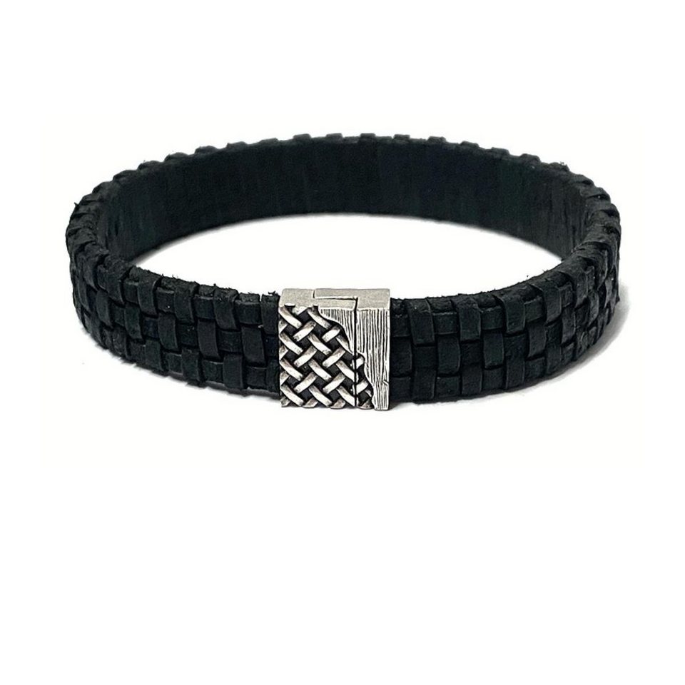 Edelschmiede925 Armband geflochtenes Lederarmband schwarz mit  Silberschließe 925/- (Magnet) (Set)