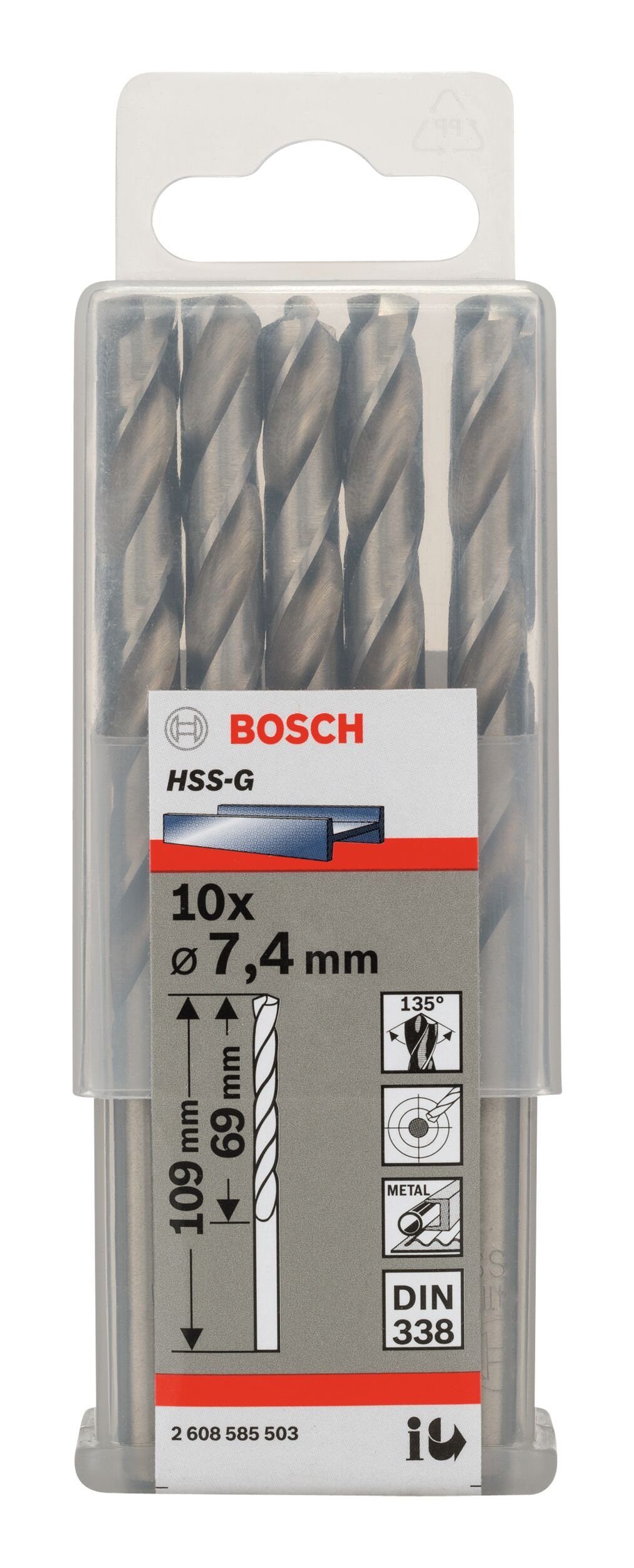 HSS-G 10er-Pack - 109 338) (DIN (10 Stück), - 69 BOSCH x 7,4 mm x Metallbohrer,