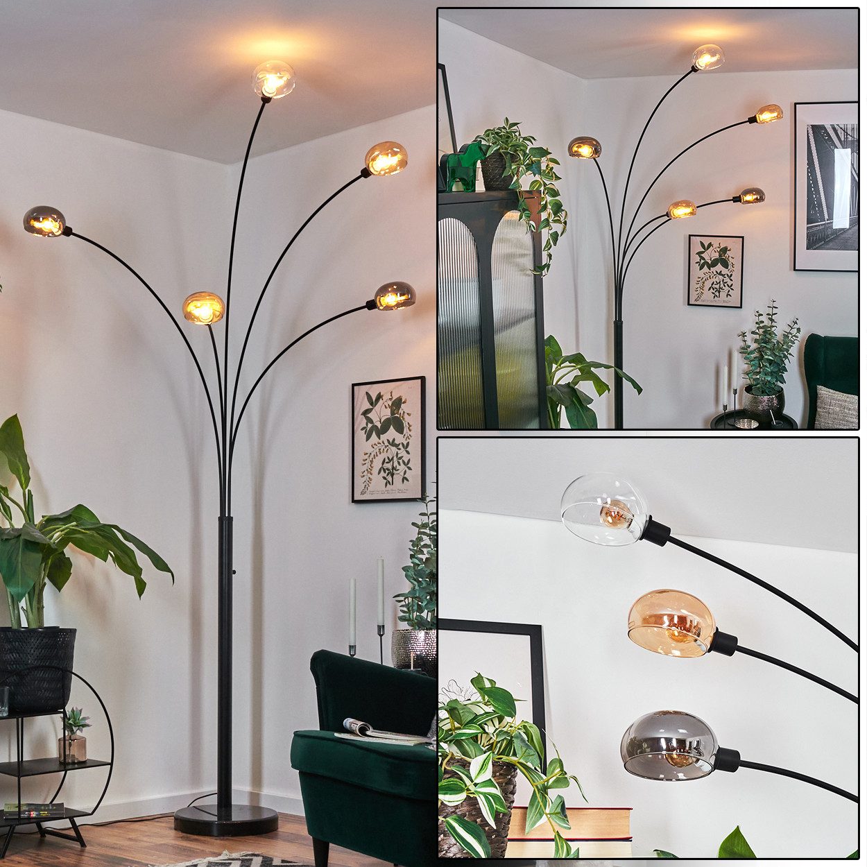 hofstein Stehlampe Stehlampe aus Metall in Schwarz/Rauch/Bernstein/Klar, Re günstig online kaufen