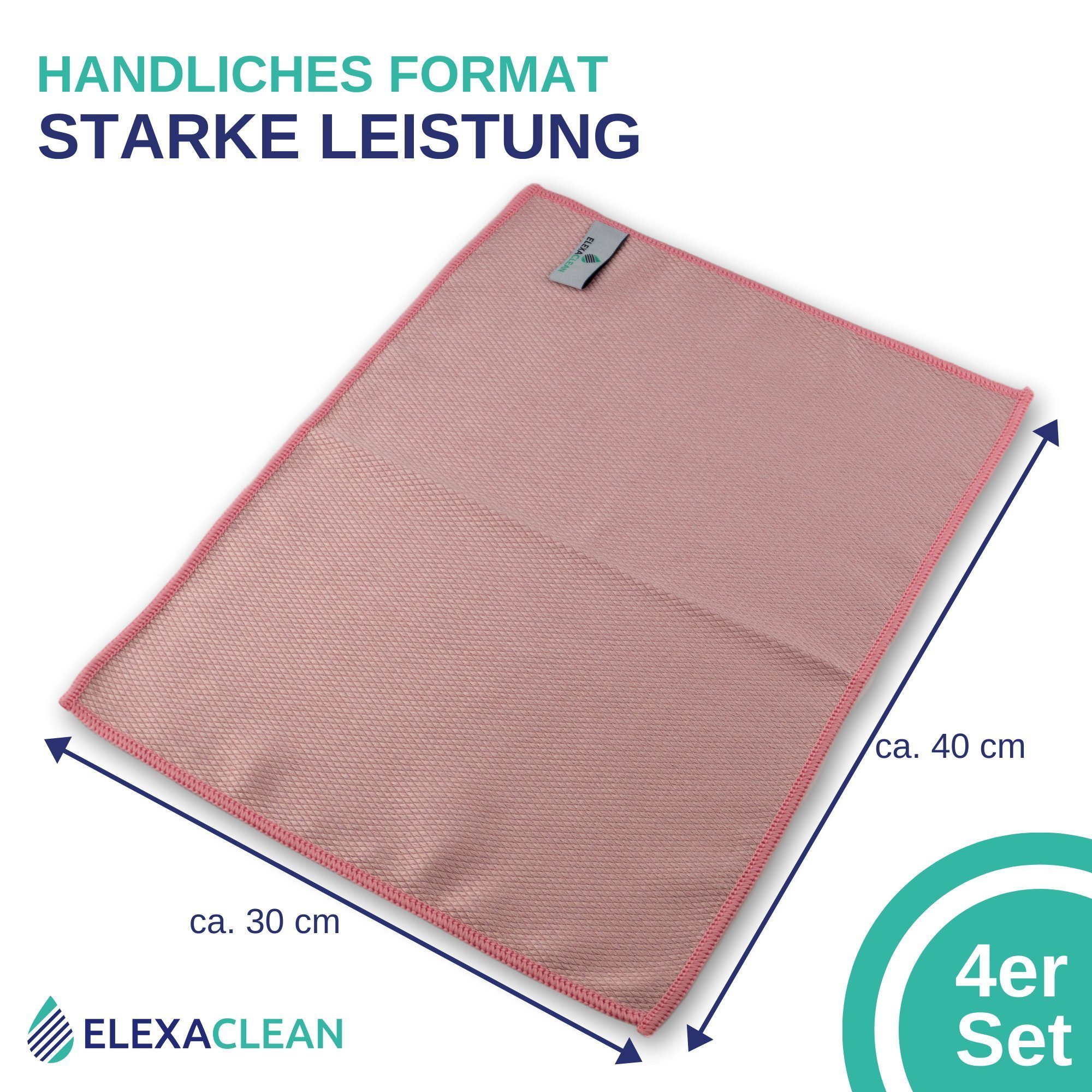 ELEXACLEAN Mikrofaser Fenstertücher Reinigungstücher (80% Polyester, 20% Polyamid (Mikrofaser), 30x40 cm, Set, 4-tlg., 40x30 cm, streifenfrei, fusselfrei, reini – Bild 5 von 5