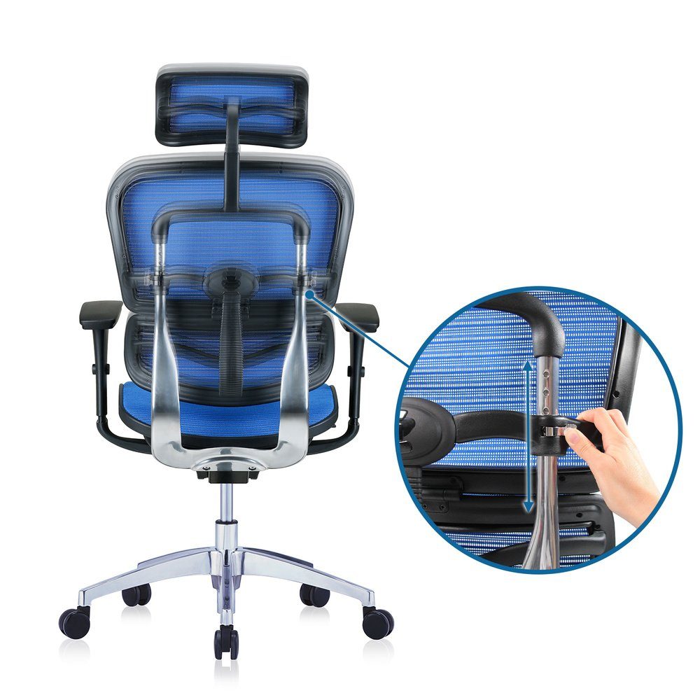 (1 St), ERGOHUMAN Drehstuhl ergonomisch EDITION hjh Blau Chefsessel Bürostuhl OFFICE Luxus Netzstoff