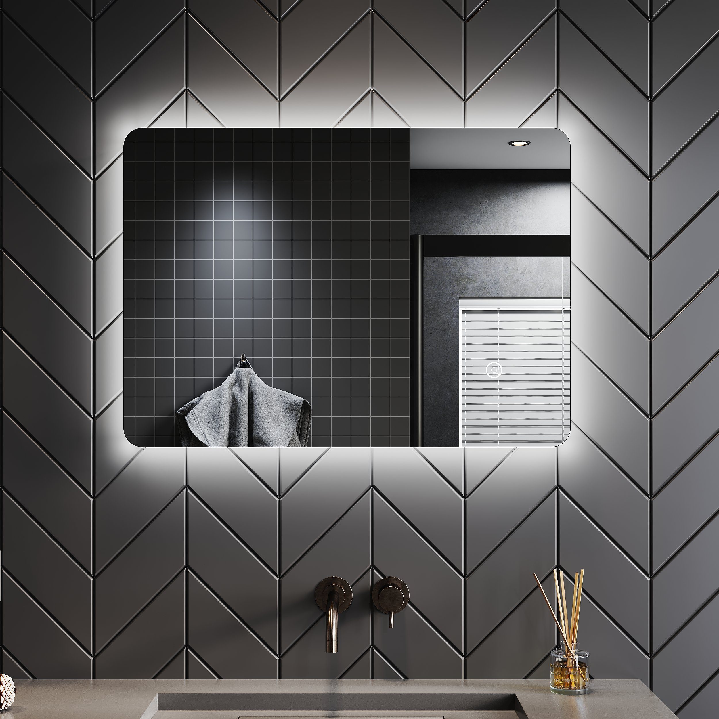 SONNI Badspiegel mit Beleuchtung Led Spiegel 70 x 50 cm mit Touch-Schalter Lichtspiegel, LED Spiegel Kosmetikspiegel Badezimmer Kaltweiß IP44 energiesparend