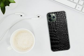 MuchoWow Handyhülle Leder - Strukturiert - Schwarz - Grau, Handyhülle Apple iPhone 11 Pro, Smartphone-Bumper, Print, Handy