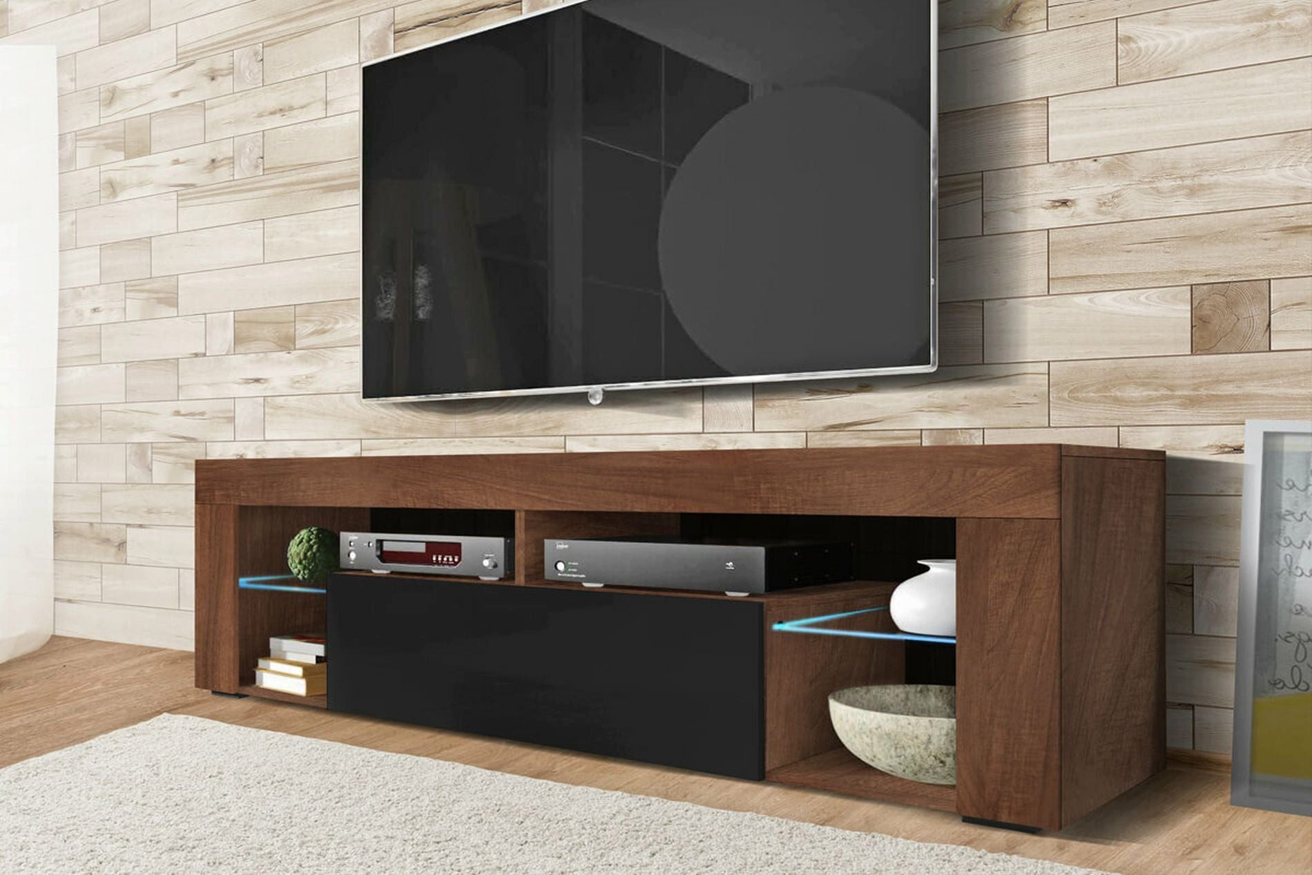 Selsey TV-Schrank BIANKO TV-Lowboard asymmetrisch, 140 cm, mit offenen Fächern & Klappen