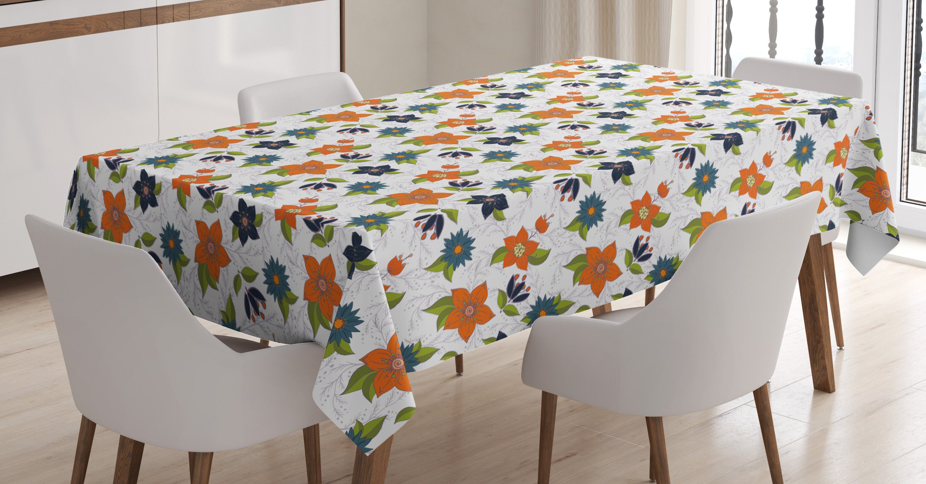 Abakuhaus Tischdecke Farbfest Waschbar Für den Außen Bereich geeignet Klare Farben, Blumen Abstrakte Blumen-Blätter