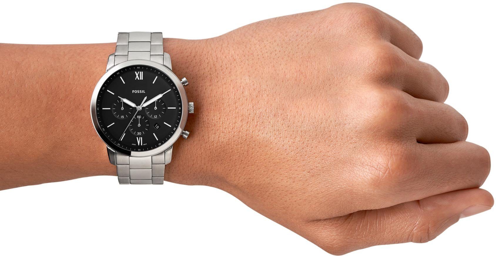 Fossil Chronograph Neutra FS5834, Quarzuhr, Armbanduhr, Herrenuhr, Edelstahlarmband, analog, Tag