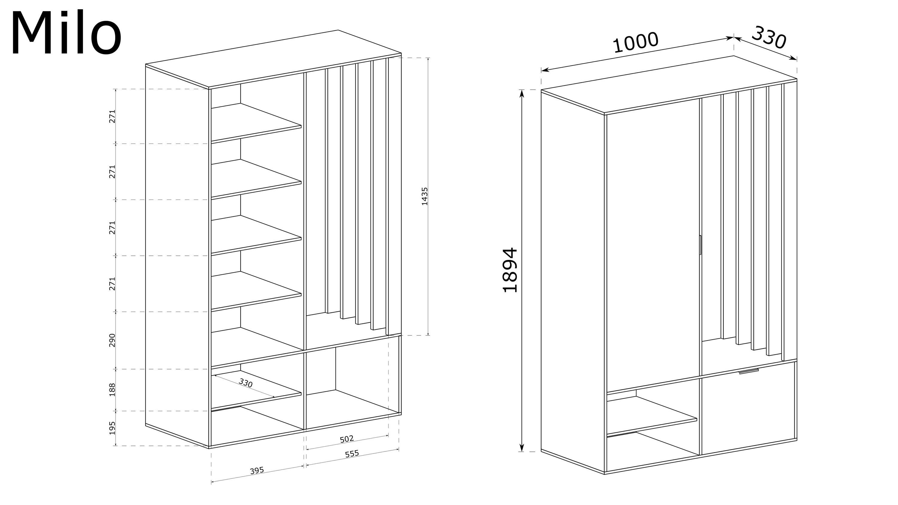 Masseno Garderobenschrank GRATA 100 x 189,4 cm Flurmöbel mit Spiegel und 1 Tür Eiche Artisan