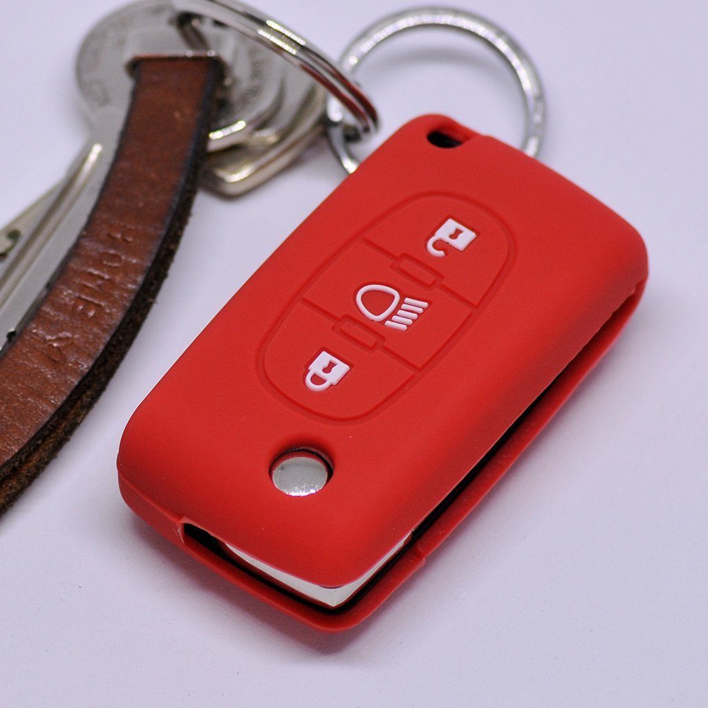 mt-key Schlüsseltasche Autoschlüssel Schutzhülle Silikon Tasten Rot, Softcase C5 C4 3 Jumpy Citroen Dispatch für Klappschlüssel Picasso C8