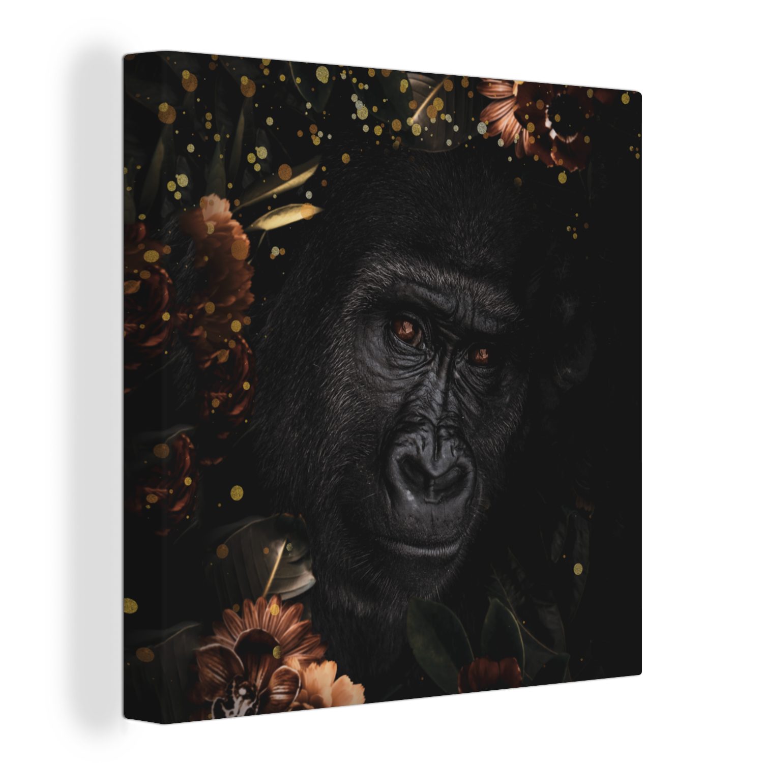 OneMillionCanvasses® Leinwandbild Affe - Tiere - Blumen - Licht, (1 St), Leinwand Bilder für Wohnzimmer Schlafzimmer
