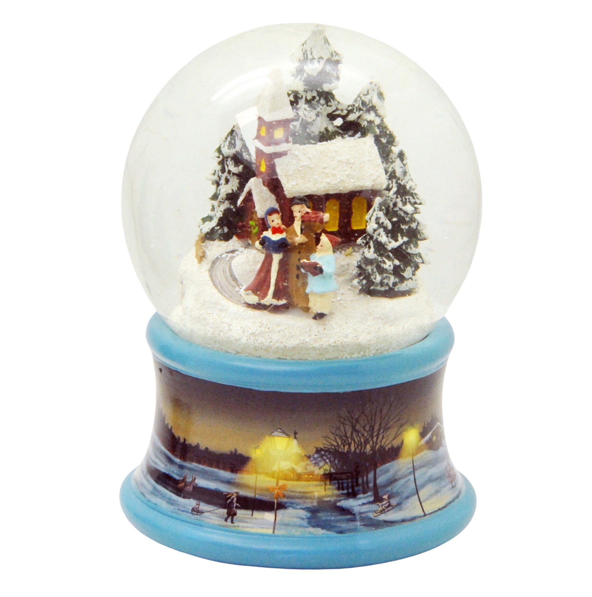 MINIUM-Collection Schneekugel Weihnachtsspaziergang Sockel Winterlandschaft Blau Spieluhr 10cm