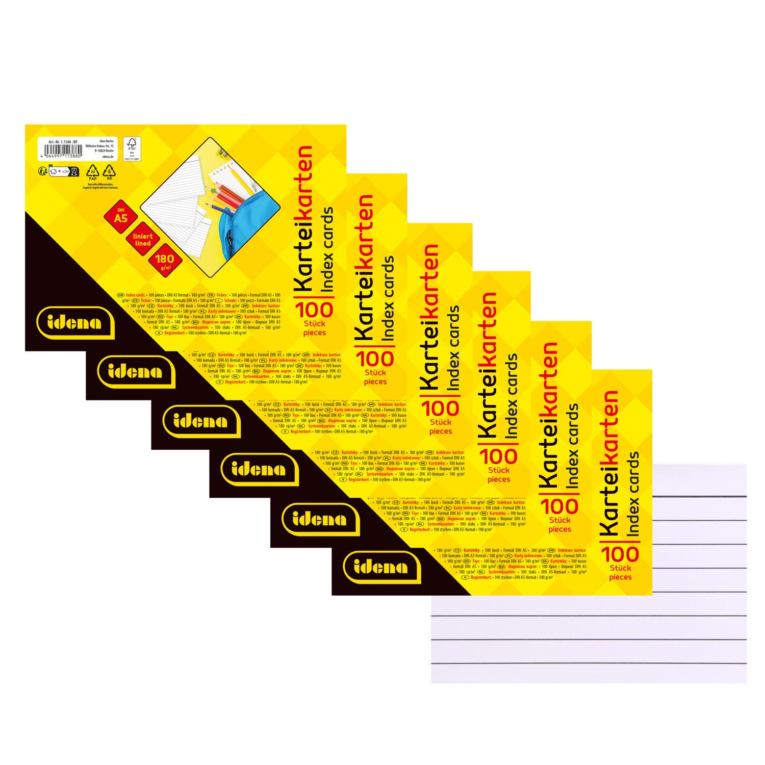 Idena Karteikarten Idena 90362 Bundle Karteikarten liniert 180g/m² weiß DIN A5 100er 6