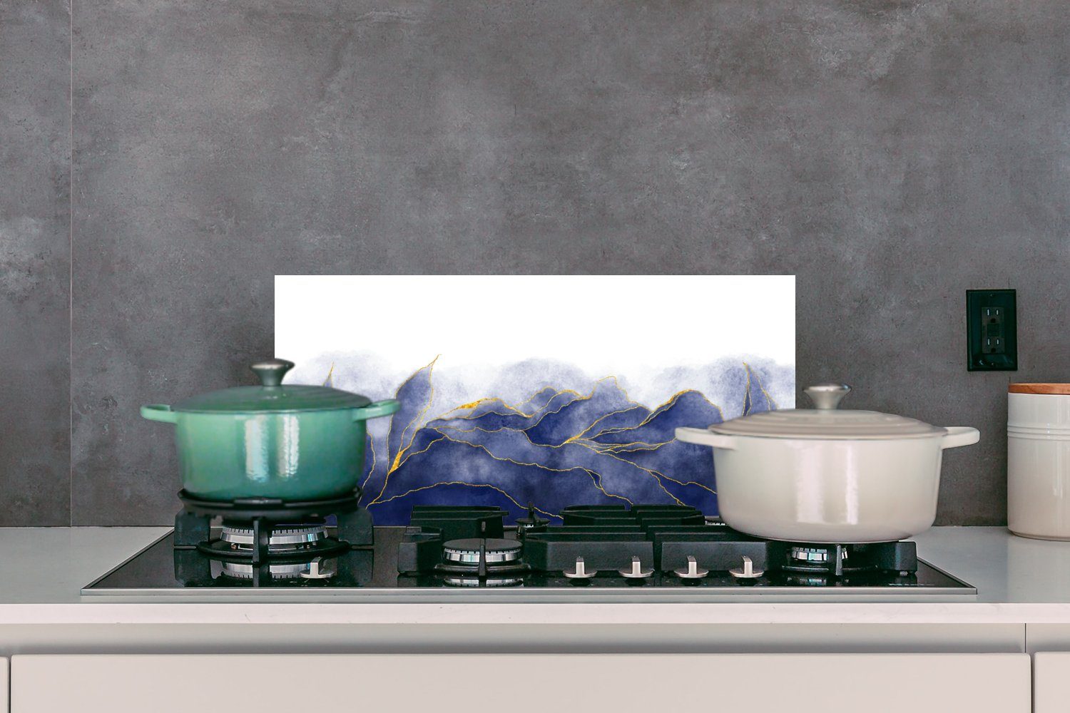 MuchoWow - (1-tlg), - Blau Marmor Wandschutz, Gold cm, Fett Marmoroptik 60x30 - und für Schmutzflecken Küchenrückwand Küchen - gegen Textur,