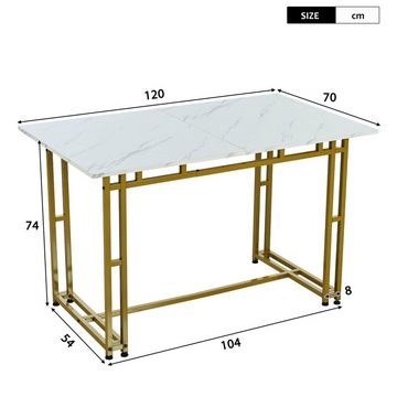 Ulife Esstisch Rechteckiger Küchentisch mit Metallbeinen, Golden Tischbeine,120x70cm