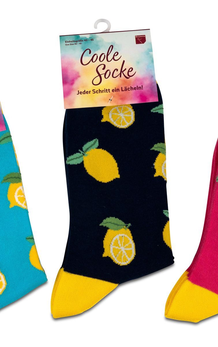 Socken Coole Socke Zitronen dunkelblau - One Size 40 - 45