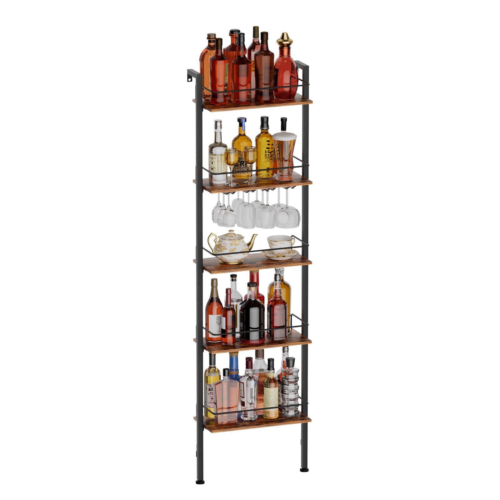 Yorbay Weinregal 5-Tier Freestanding Weinständer, 50 Flaschen, mit LED-Lichtern & Absturzsicherung