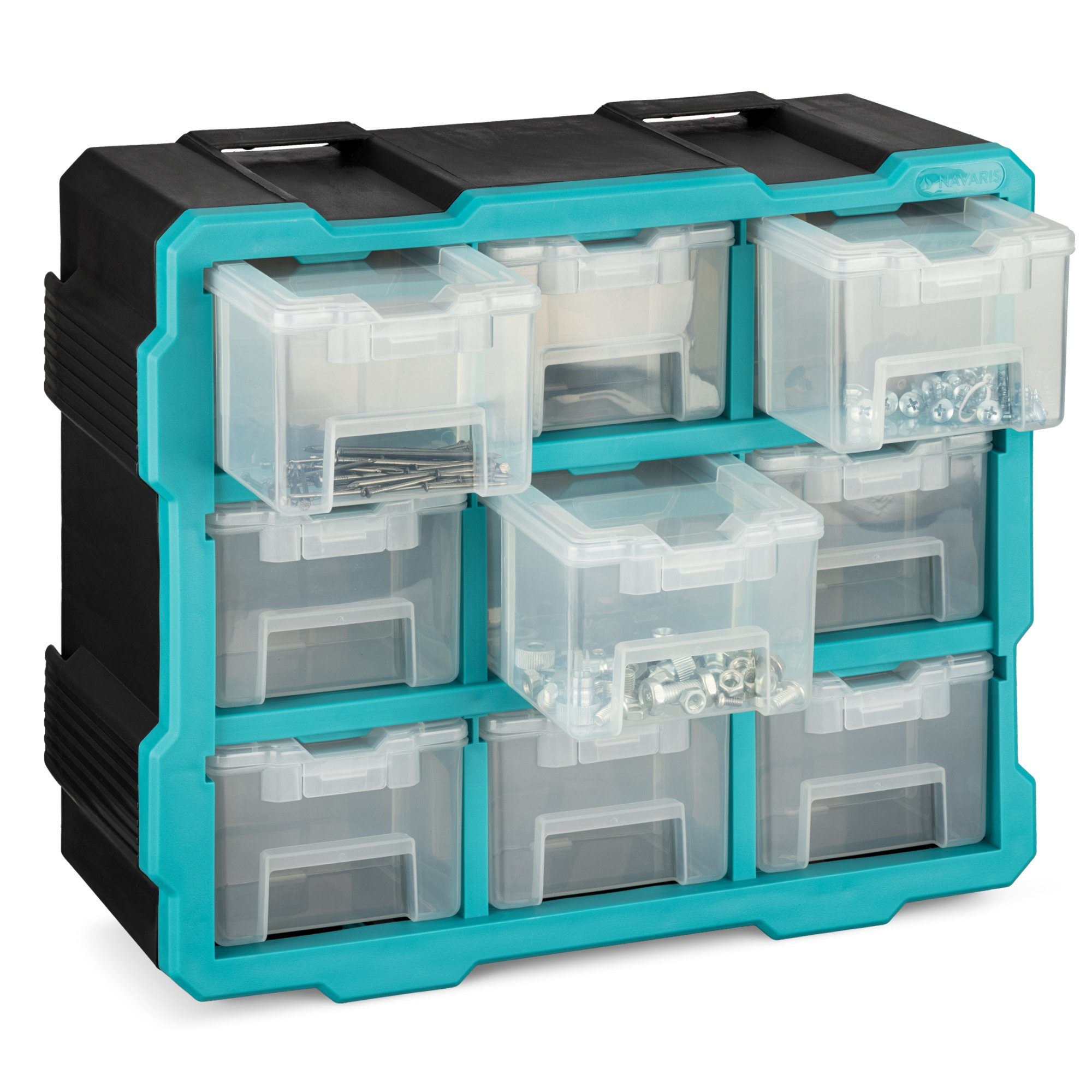 Navaris Stapelbox Modularer Kleinteile Turm für Schrauben mit 9 geschlossenen Boxen (1 St)