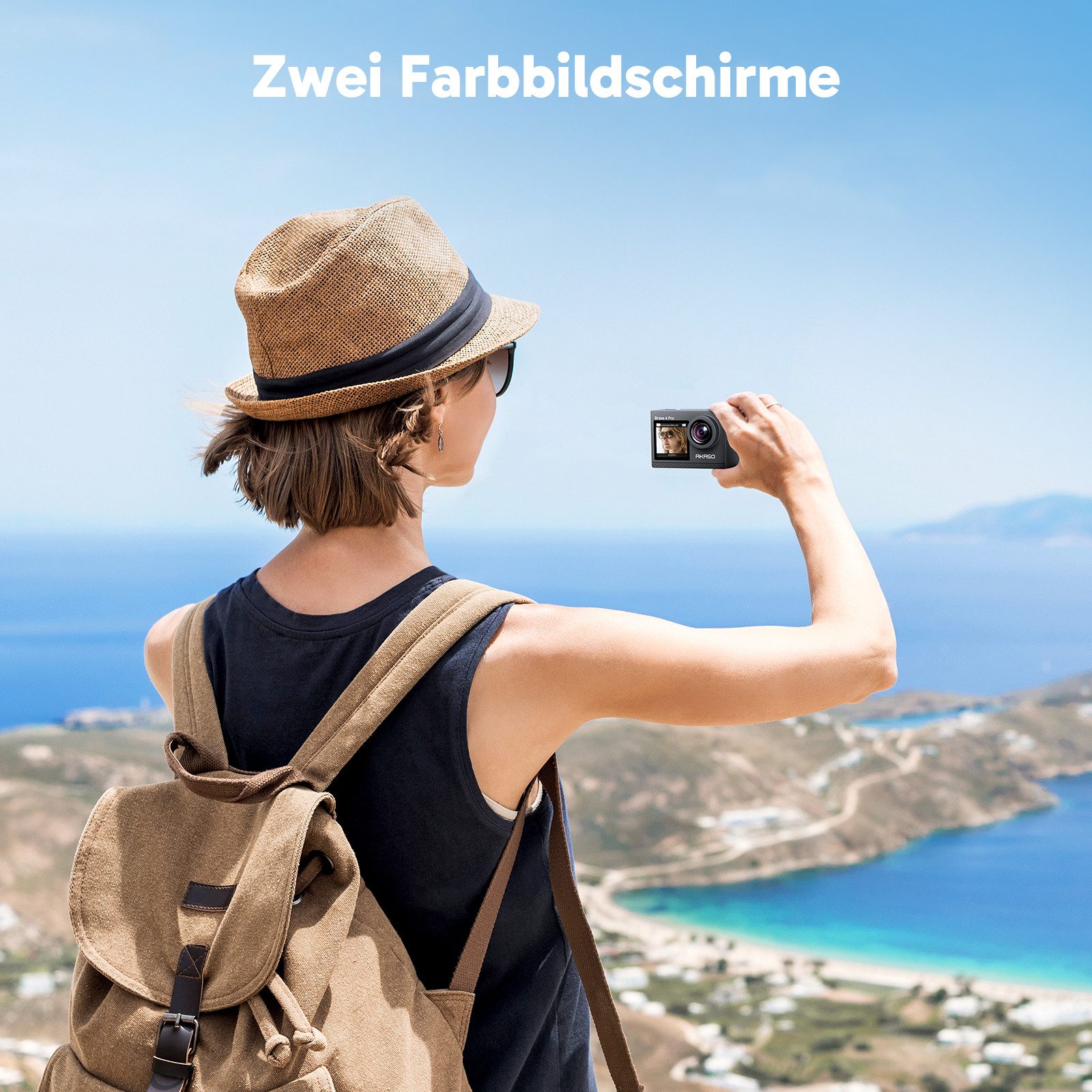 Akaso Brave 4 Pro Action Cam (4K Ultra HD, WLAN 2.4 GHz, Wasserdicht, EIS, Fernbedienung, Duale Farbbildschirme)