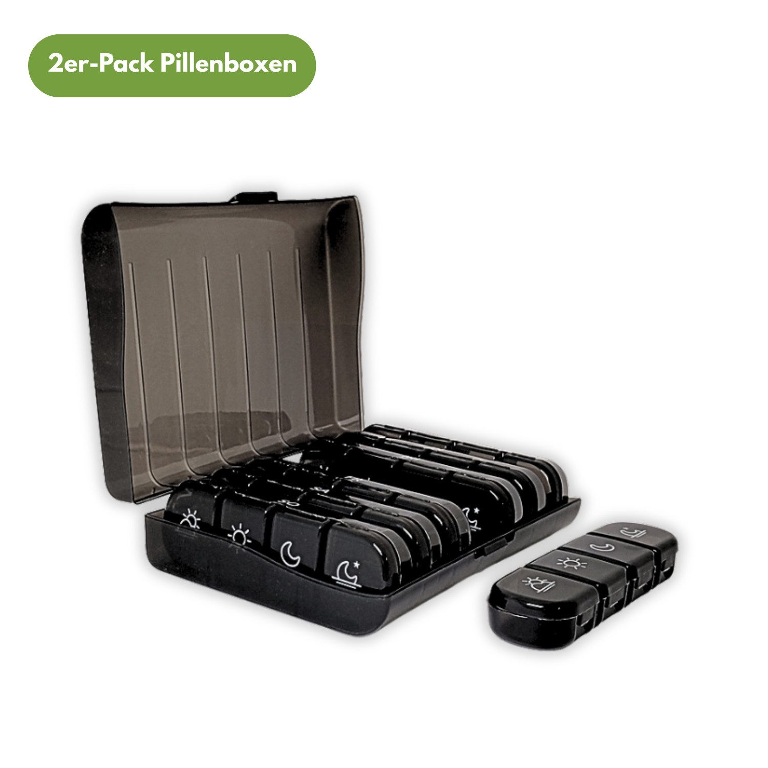 Frohbach Pillendose 7 Tage Tablettenbox - Für 1 Woche, 4 Fächer pro Tag, Schwarz (2 St)