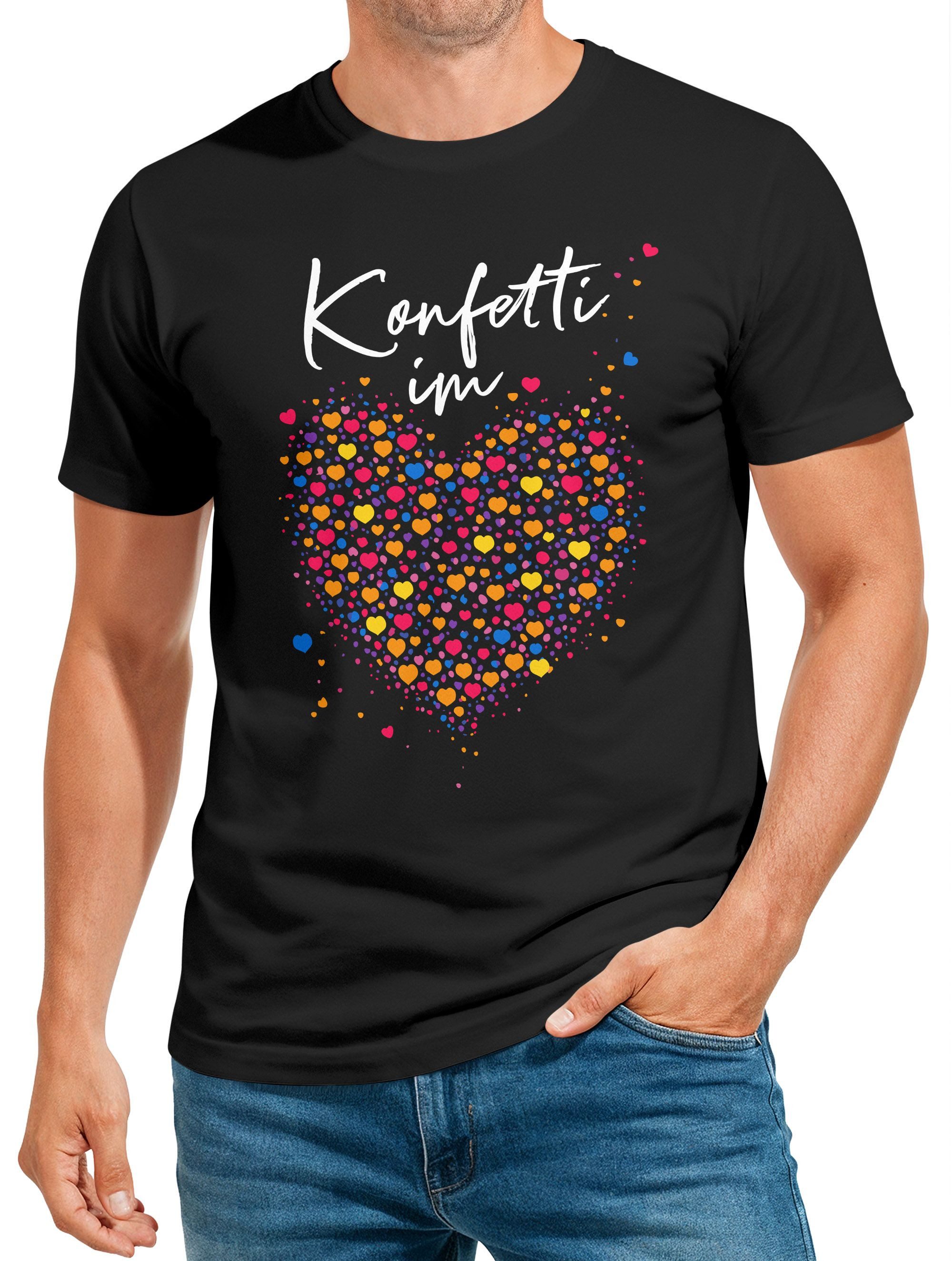 Print-Shirt Herren T-Shirt Fasching Karneval - Konfetti Herz -Kostüm-Ersatz