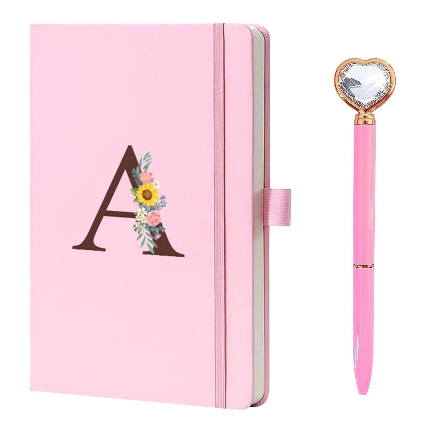 LuxusKollektion Tagebuch Notizbuch A5 Leder personalisiert mit Stift Pink-A