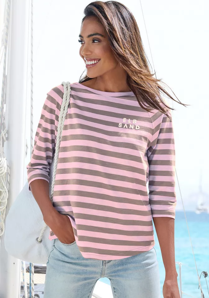Elbsand 3/4-Arm-Shirt Celina mit Streifen, Rundhalsausschnitt, Jerseyshirt