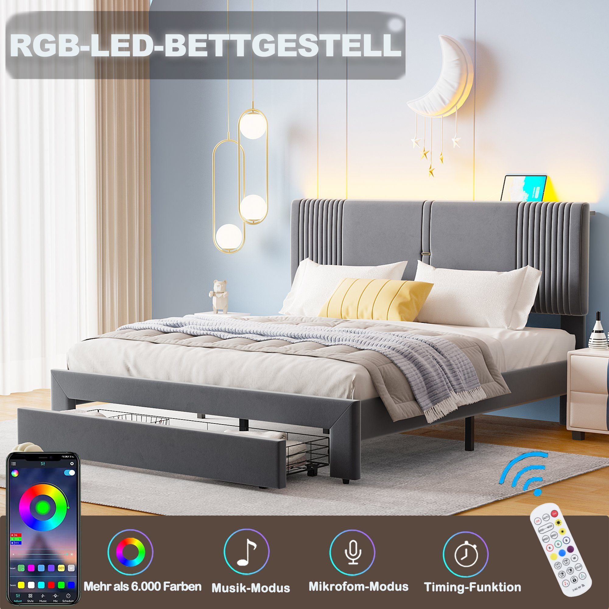 HAUSS SPOLE Polsterbett 160x200cm mit Lichtleiste, günstig online kaufen