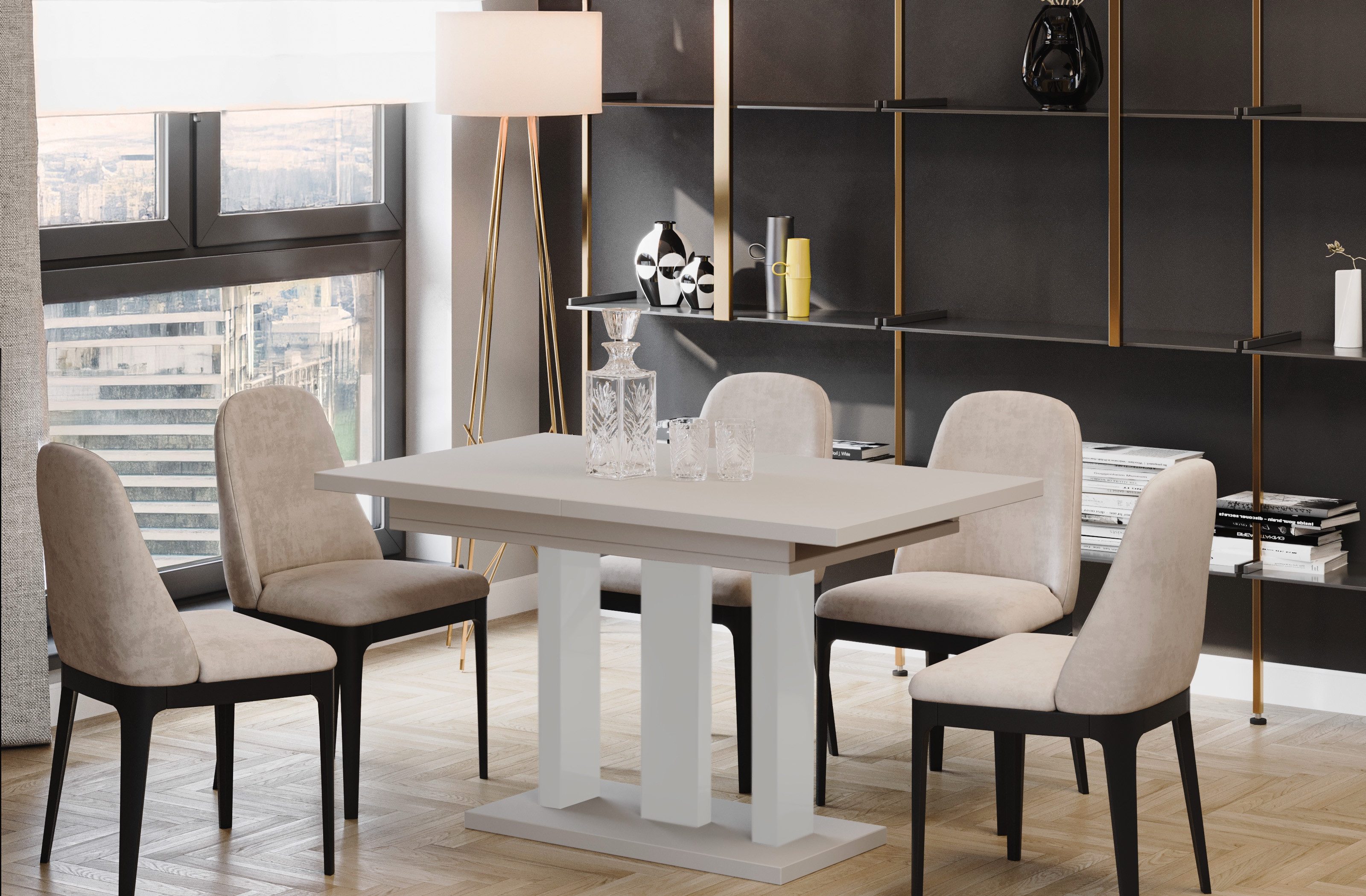 Endo-Moebel Säulen-Esstisch "Appia White" 130-210cm ausziehbar günstig online kaufen
