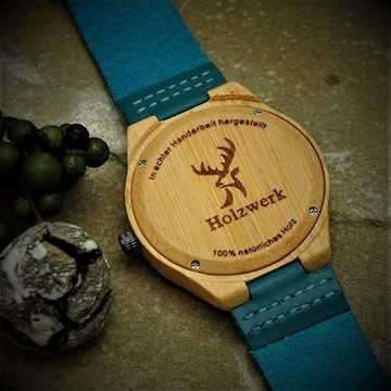 Holzwerk Quarzuhr ETTINGEN Damen & Herren Holz Armband Uhr, Baum Motiv, braun, blau