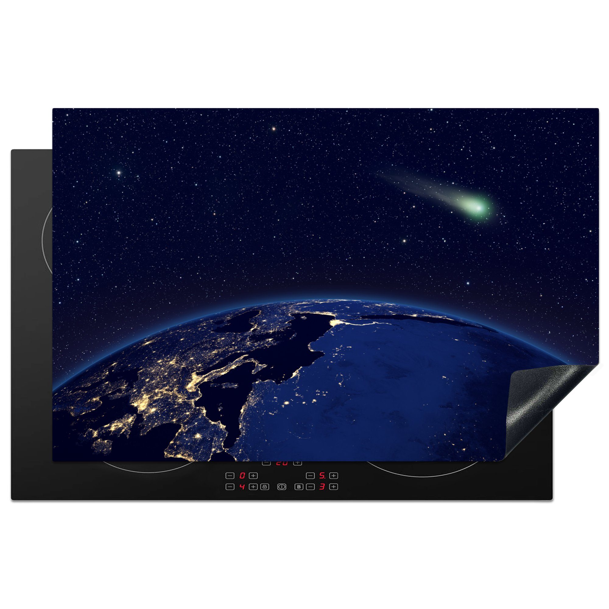 einer cm, Komet Schutz Induktionskochfeld küche, Ceranfeldabdeckung für die 81x52 (1 Vinyl, blauen über tlg), Erde, Herdblende-/Abdeckplatte MuchoWow