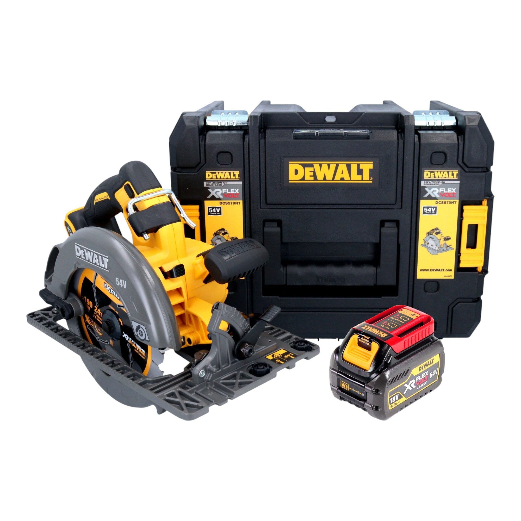 DeWalt Kompakt-Handkreissäge DCS 579 NT 54 V 190 mm Brushless + 1x Akku 6,0 Ah + TSTAK - ohne Lader