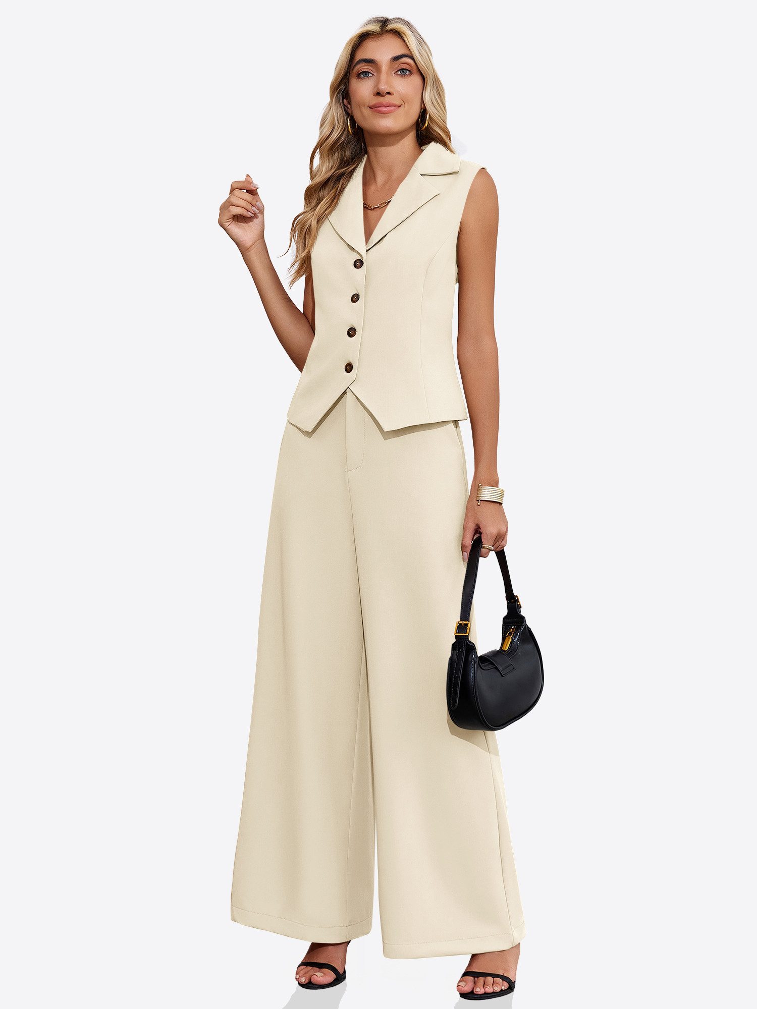 Imily Bela Hosenanzug Damen Sommer Hosenanzug im 2-teiligen Set (Set, 2-tlg., Anzugweste + Weite Hose) mit Kordelzügen