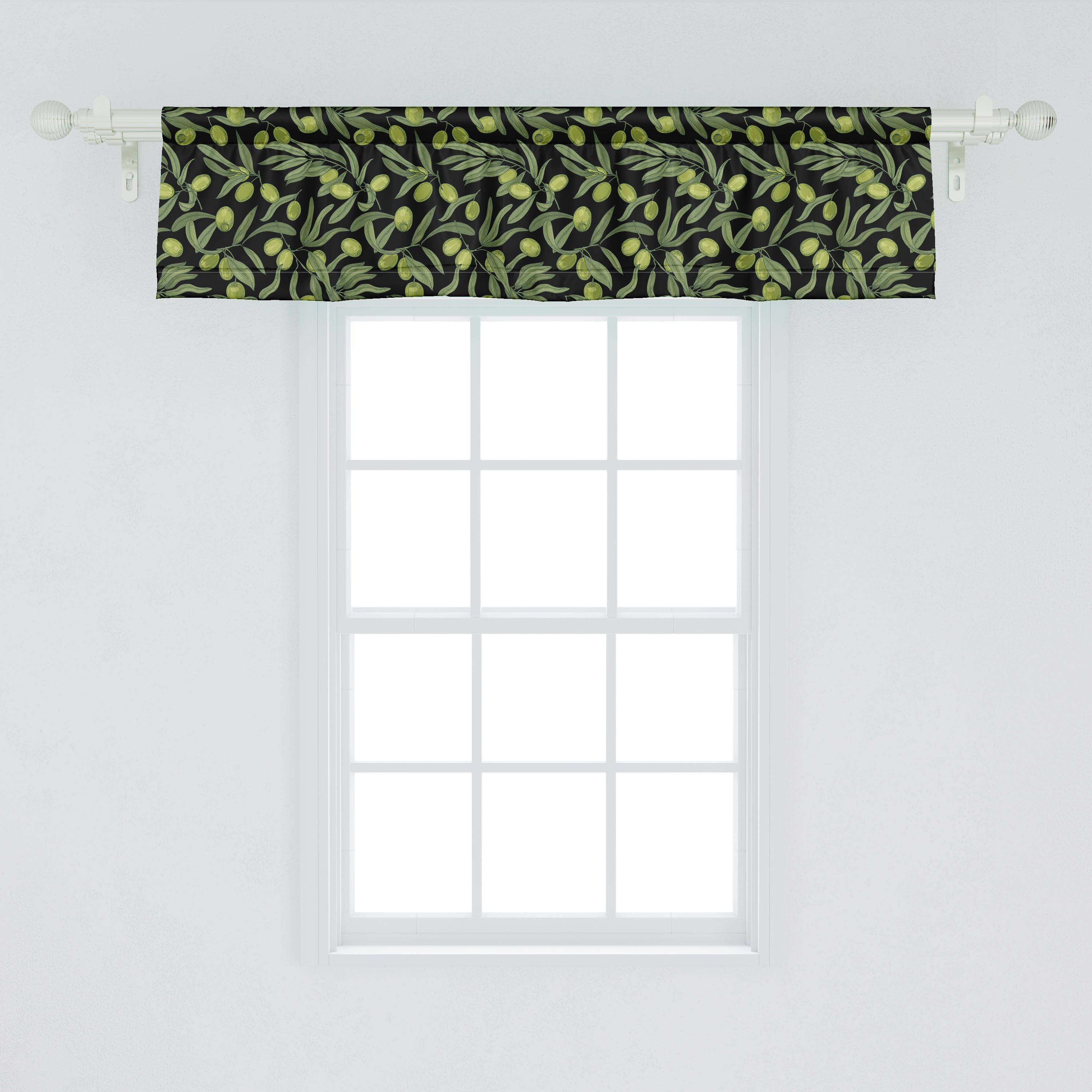 Abakuhaus, Volant Scheibengardine Gemüse Vorhang Bild Dekor Microfaser, Tree Küche mit für Olive Farming Schlafzimmer Stangentasche,