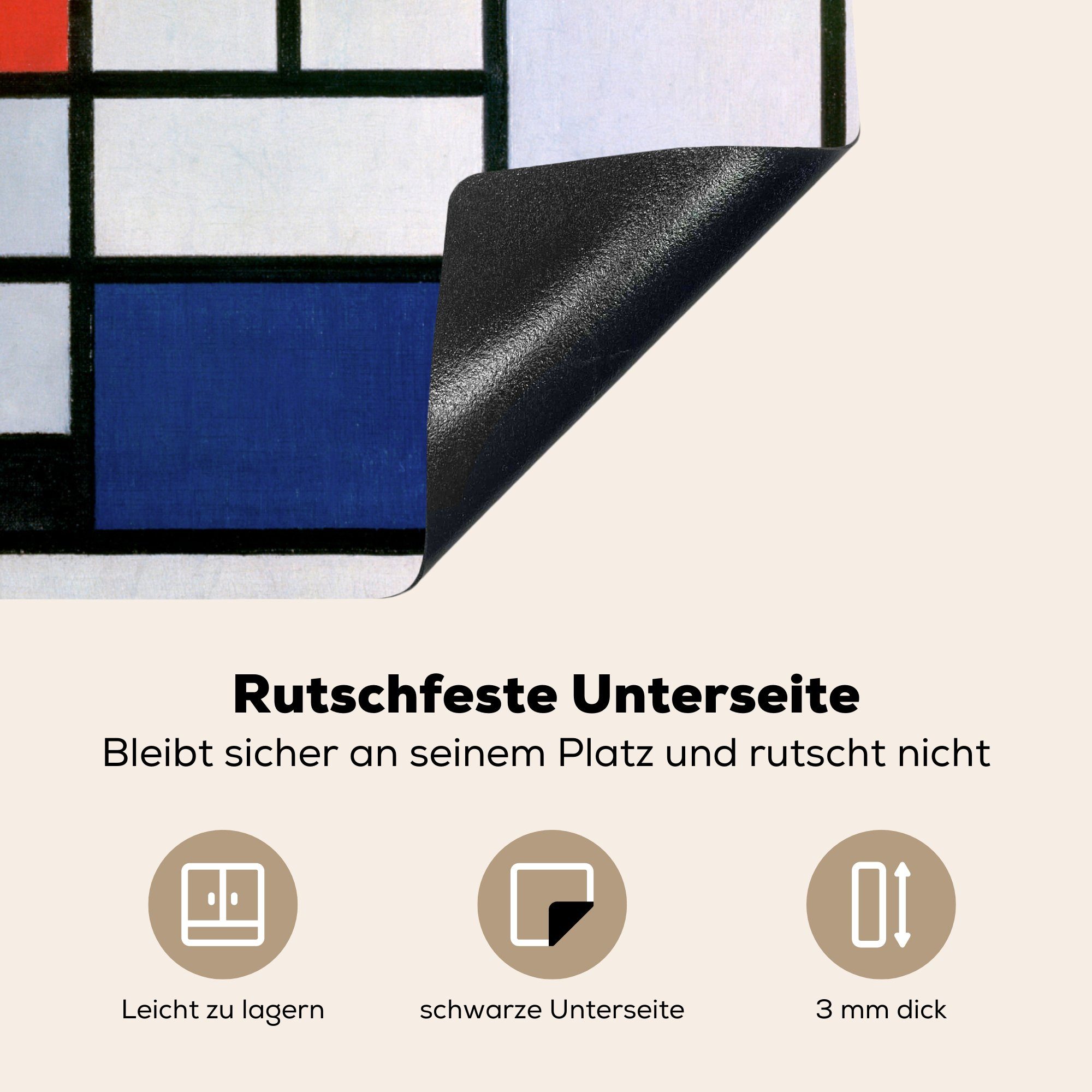 Induktionskochfeld, Meister, Kunst cm, Alte Herdblende-/Abdeckplatte 59x51 - (1 Vinyl, Induktionsschutz, tlg), MuchoWow Ceranfeldabdeckung - Mondrian