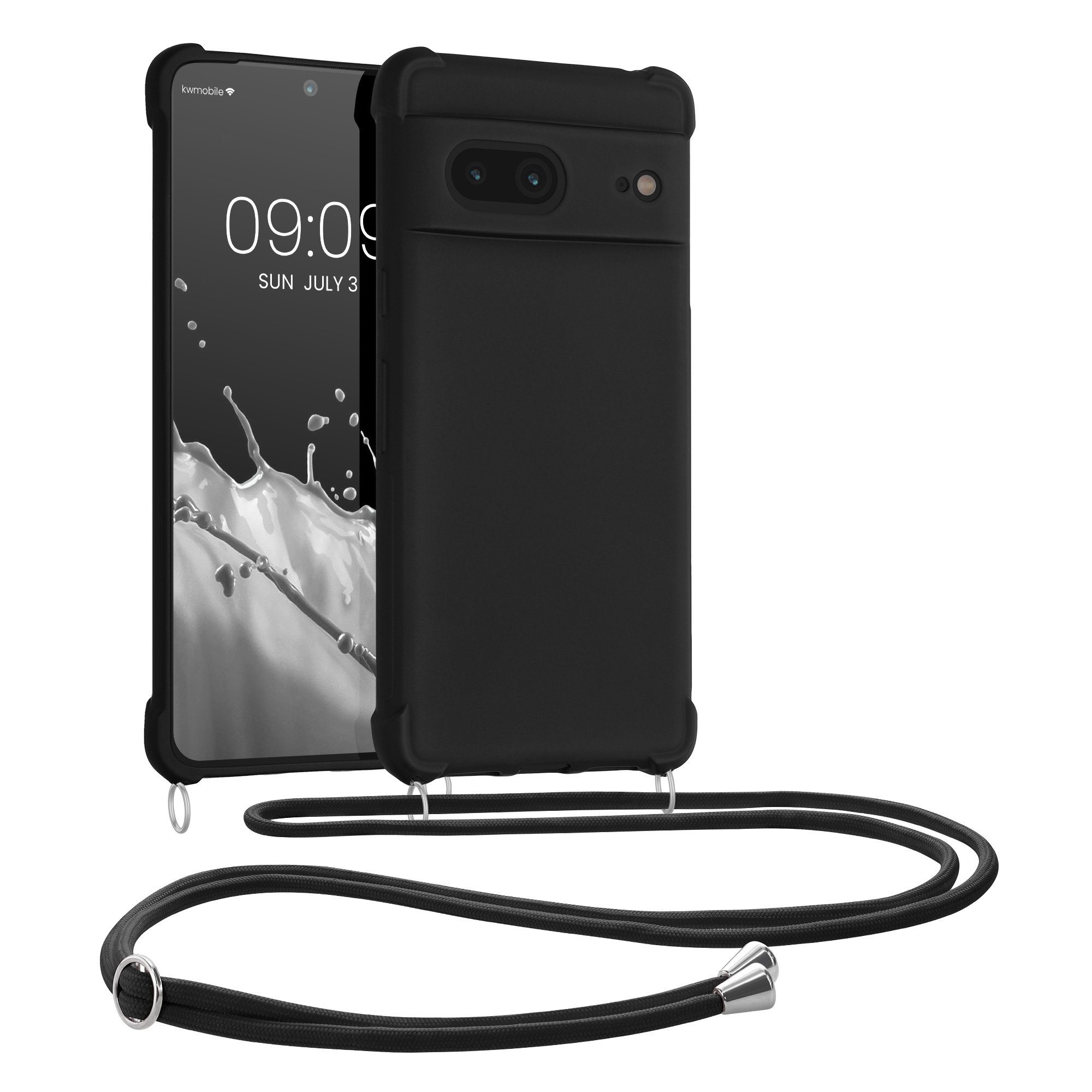 kwmobile Handyhülle Hülle für Google Pixel 7, mit Metall Kette zum Umhängen - Silikon Handy Cover Case Schutzhülle