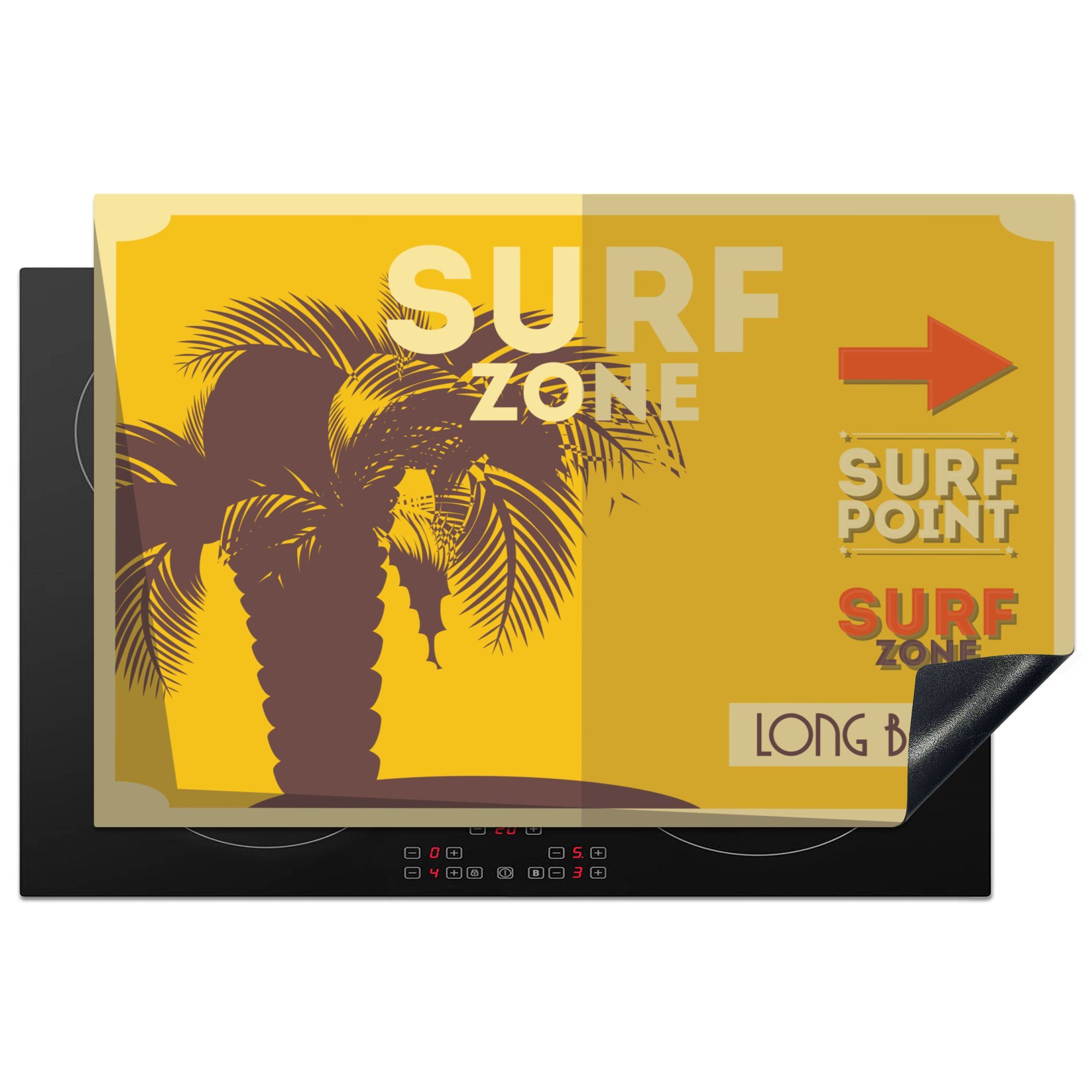 MuchoWow Herdblende-/Abdeckplatte Abbildung "Surfzone" in gelb, Vinyl, (1 tlg), 81x52 cm, Induktionskochfeld Schutz für die küche, Ceranfeldabdeckung