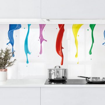 Bilderdepot24 Küchenrückwand bunt dekor Abstrakt Wandpaneel Küche Farbspritzer II, (1-tlg., Nischenrückwand - für Fliesenspiegel ohne Bohren - matt), Spritzschutz Rückwand Küche Herd - Folie selbstklebend versch. Größen