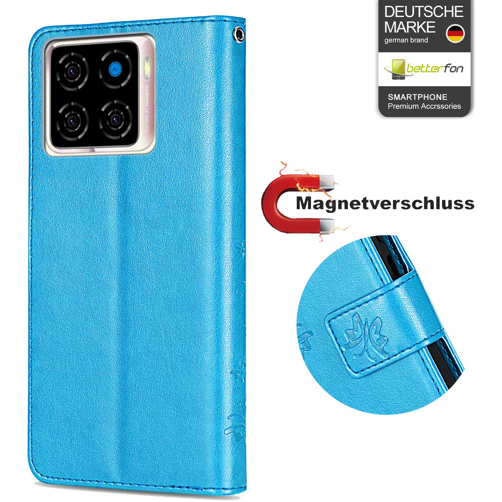 betterfon Handyhülle Handytasche für ZTE Blade A56 Klapphülle mit Kartenfächern, Bookstyle-Hülle mit Magnetverschluss, Smartstand & Kunstleder – Bild 3 von 5