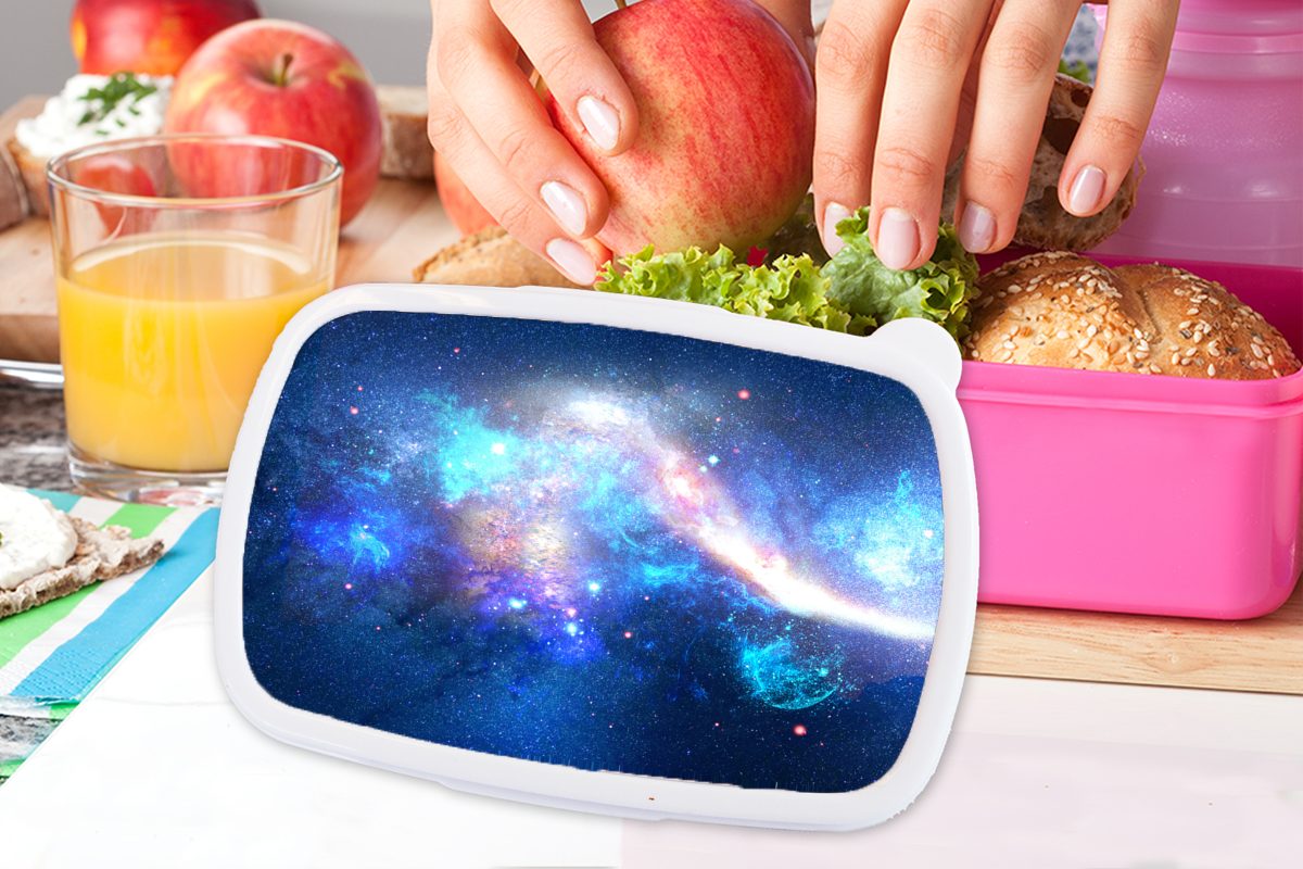 MuchoWow Lunchbox Erwachsene, Brotbox Kunststoff Sterne, für Kunststoff, rosa Mädchen, Blau Snackbox, - Brotdose (2-tlg), - Universum Kinder