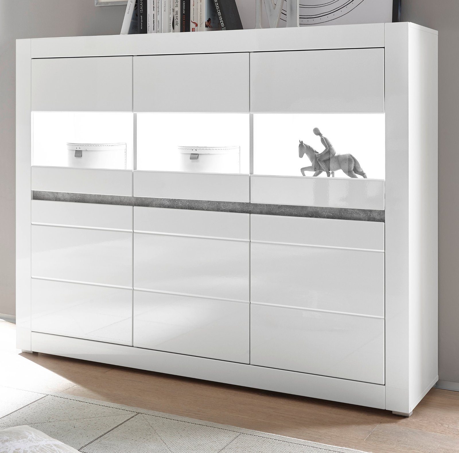 IMV Highboard Nobile (Schrank in weiß mit 6 Türen, 164 x 131 cm),  Hochglanz, mit Soft-Close